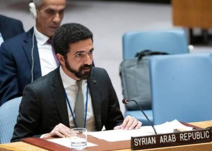 Syria's permanent representative Ibrahim Olabi addressing the United Nations Security Council.