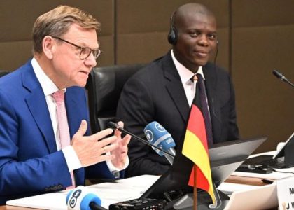 German and South African foreign ministers at a joint press conference.