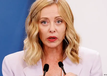 Giorgia Meloni speaking during a diplomatic appearance in Ankara.