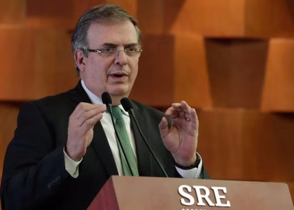Mexico's economy minister speaking at a press conference in Mexico City.