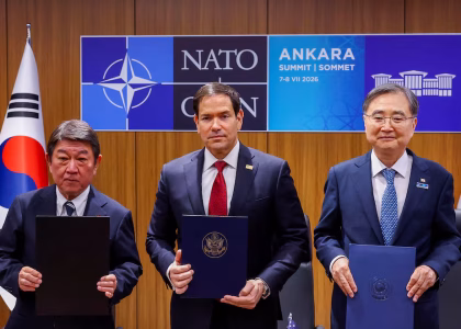 Foreign ministers from the United States, Japan and South Korea sign a cooperation memorandum on small modular reactors during an international summit.