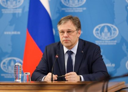 Russian Foreign Ministry Ambassador-at-Large Rodion Miroshnik speaking during an official event.