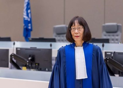 International Criminal Court president Tomoko Akane speaks at the court's headquarters in The Hague.