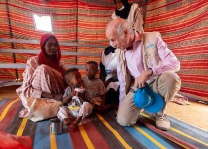 Children and families displaced by fighting near Al Obeid in Sudan's North Kordofan state.