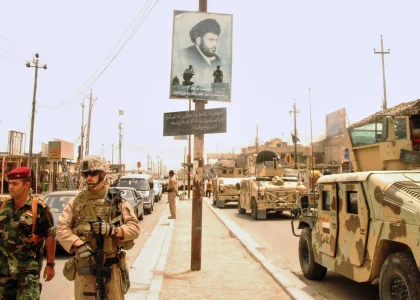 Iraqi Prime Minister Ali al-Zaidi meets Admiral Brad Cooper in Baghdad.