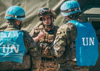 United Nations peacekeepers patrol a road in southern Lebanon.