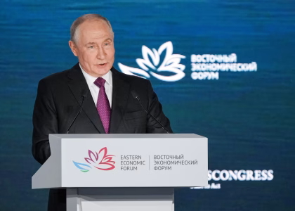 Russian President Vladimir Putin speaking at an economic forum in Russia's Far East.