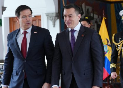 US Secretary of State Marco Rubio meeting Ecuadorian President Daniel Noboa during security talks in Quito.