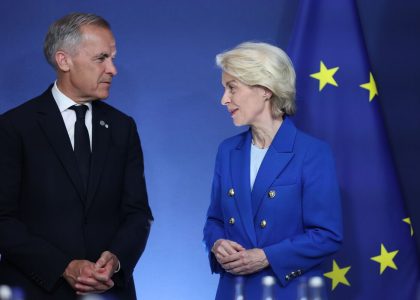 Canadian and European Union leaders arriving for a summit in Montreal.