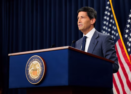 Federal Reserve headquarters in Washington during an interest-rate announcement.