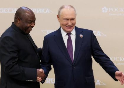 Russian and African leaders seated at a summit plenary session in Moscow.